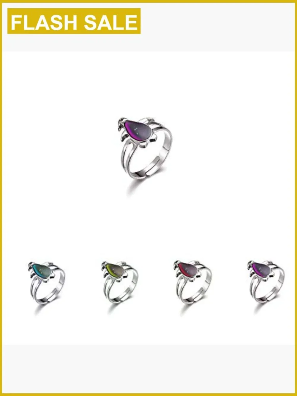 10 Mixed Mood Rings Adjustable Stainless Steel Jewelry